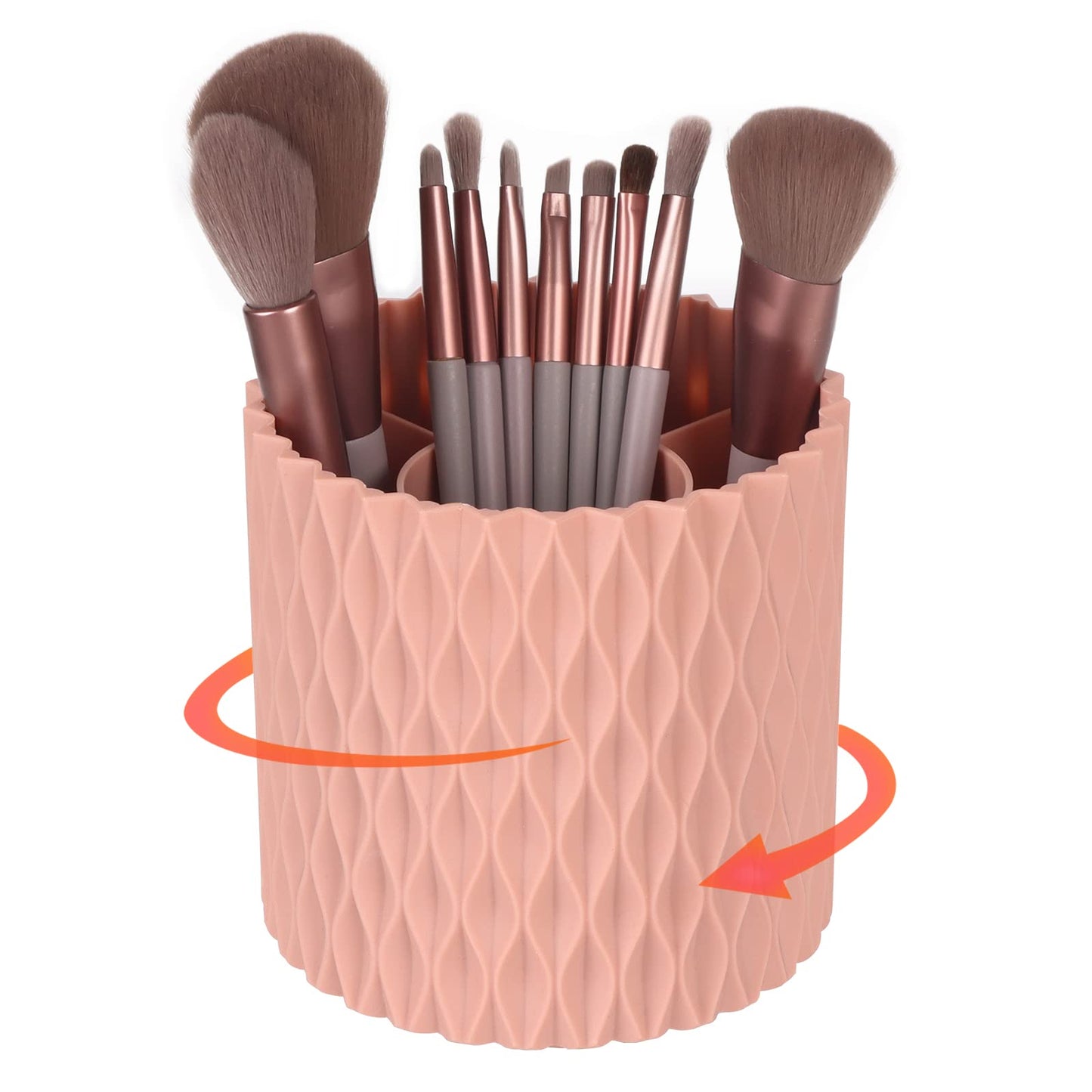 Makeup Brush Holder Organizer - 360° Rotating, 5-Slot Brush Cup for Cosmetics, Lipsticks, Pens | Vanity & Desk Organizer (White)