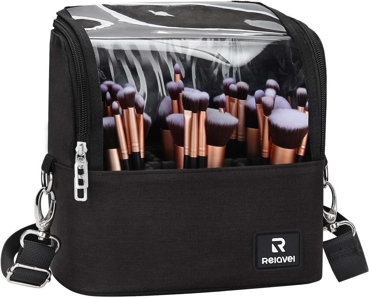 Makeup Brush Bag, Stand-up Makeup Brush Holder with Adjustable Divider