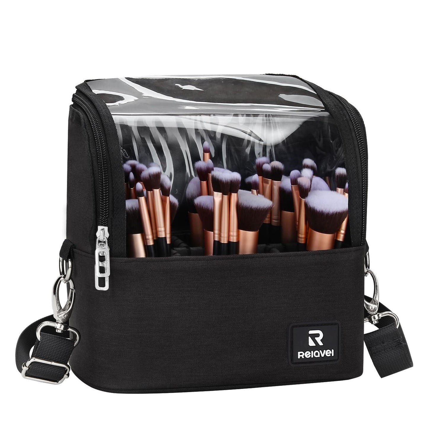 Makeup Brush Bag, Stand-up Makeup Brush Holder with Adjustable Divider