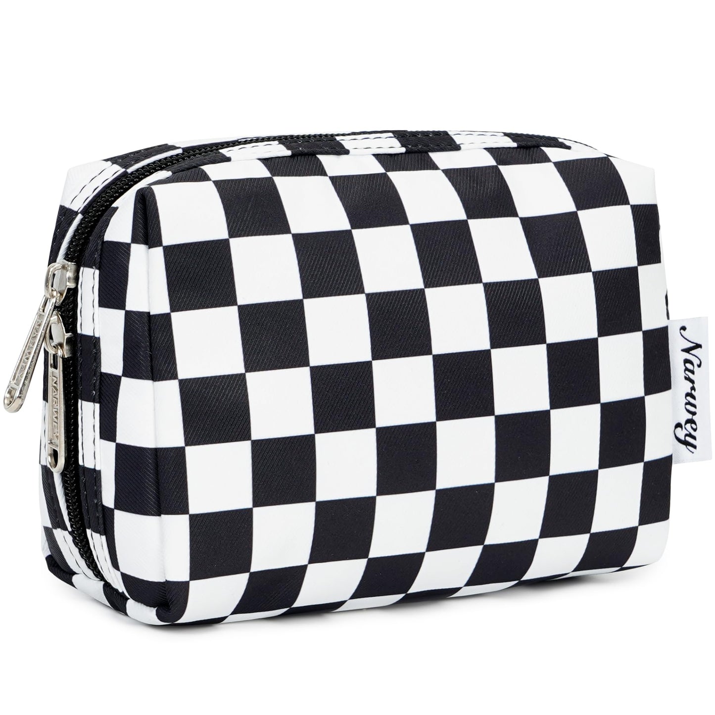 Narwey Checkered Makeup Bag Travel Cosmetic Bag Organizer Toiletry Bag Make Up Bags with Compartments for Women Girls (Large, Light Checkerboard)