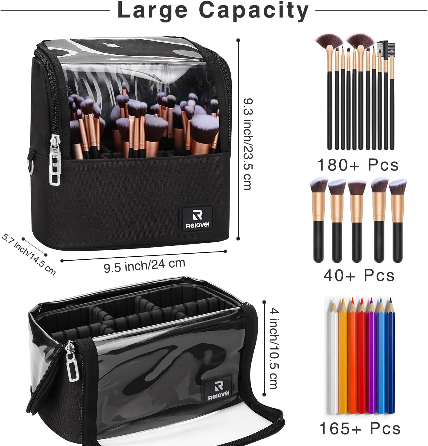 Makeup Brush Bag, Stand-up Makeup Brush Holder with Adjustable Divider