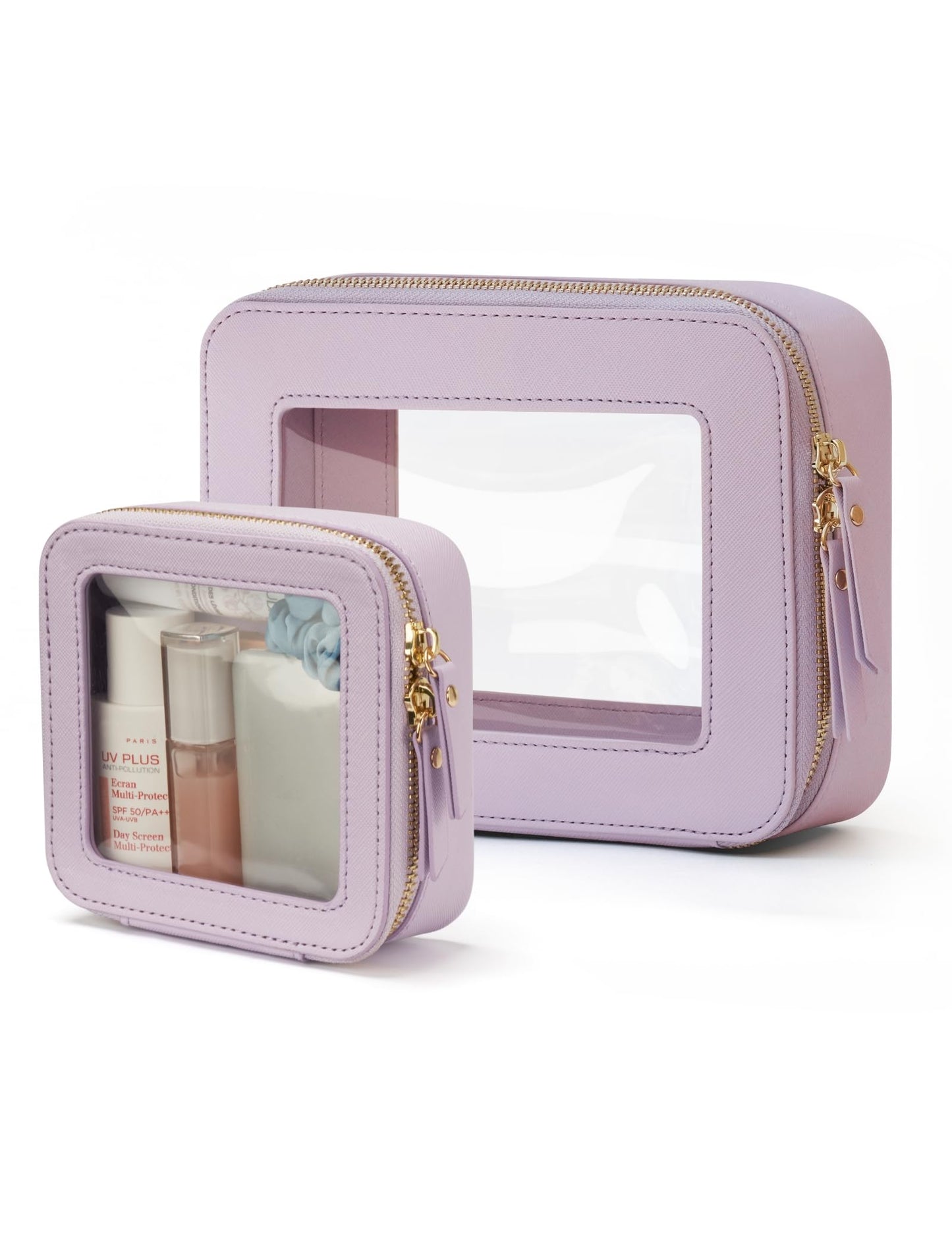 Popvibe Clear Makeup Bag Travel Cosmetic Case Transparent Toiletry Bag with Zipper, Portable Make Up Organizer Traveling Compact Car Bag for Essentials, Hotpink, Large