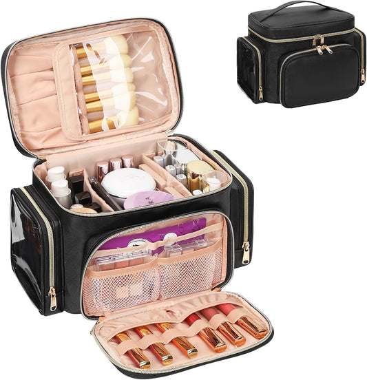 Bagmoly Large Makeup Bag, Travel Makeup Cosmetic Bag for Girls, Black
