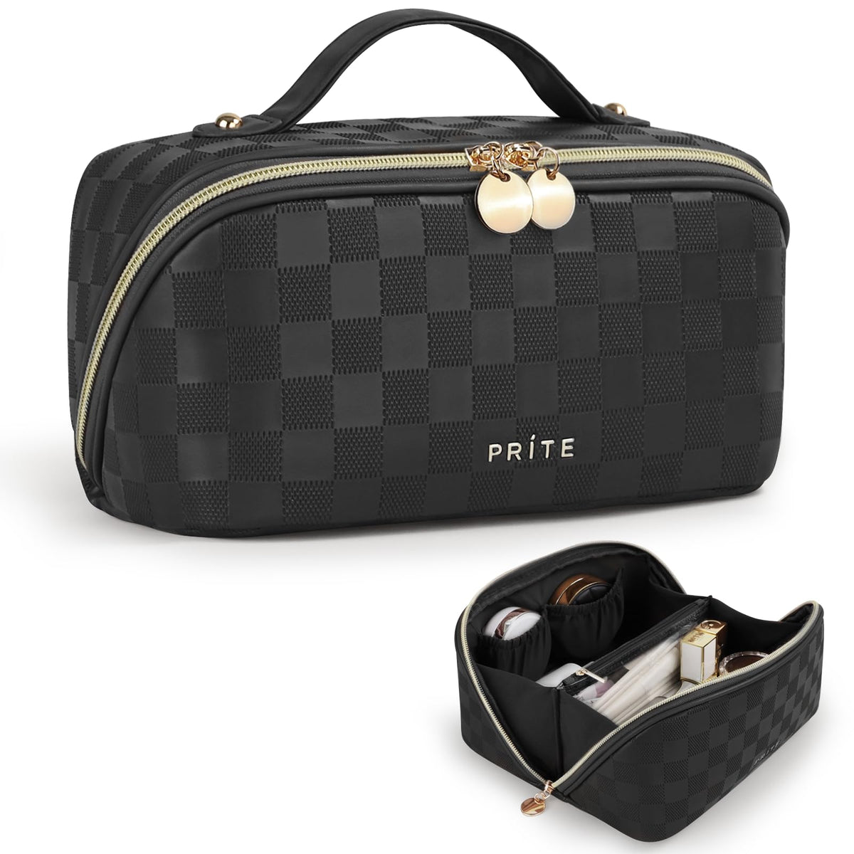 Prite Makeup Bag Travel Toiletry Bag Open Flat Cosmetic Organizer for Women