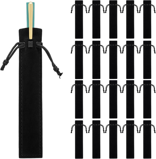 20 PCS Velvet Pen Pouch with Drawstring, Black Drawstring Pen Sleeve Holder Soft Pens Bag Case Pencil Bag for Adult Office Business Supplies Gifts Makeup Brushes