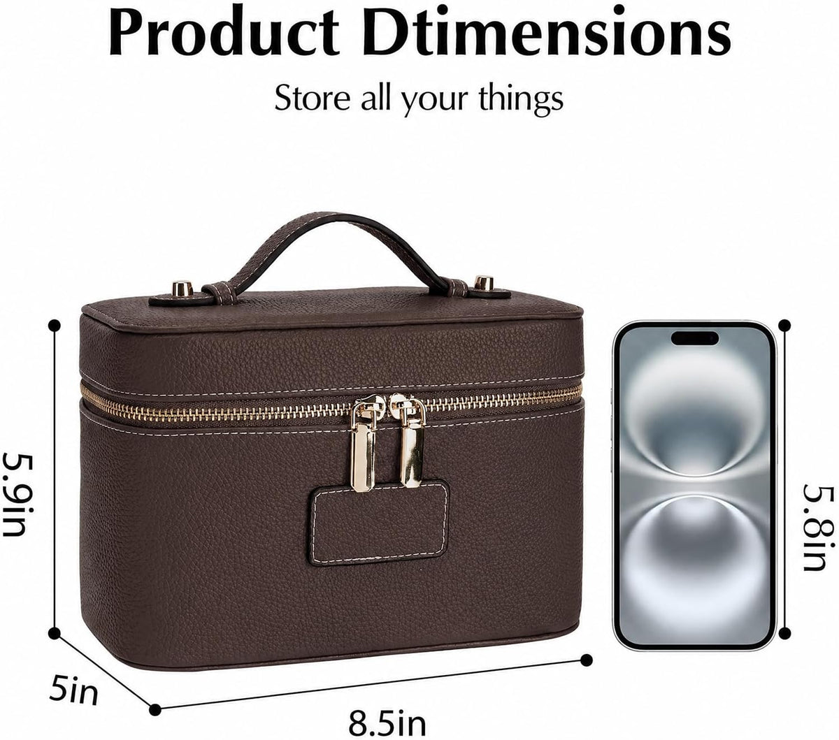 Makeup Case for Women, Leather Makeup Bag Cosmetic Case with Removable Divider, Large Capacity Waterproof Portable Travel Toiletry Make up Organizer Case