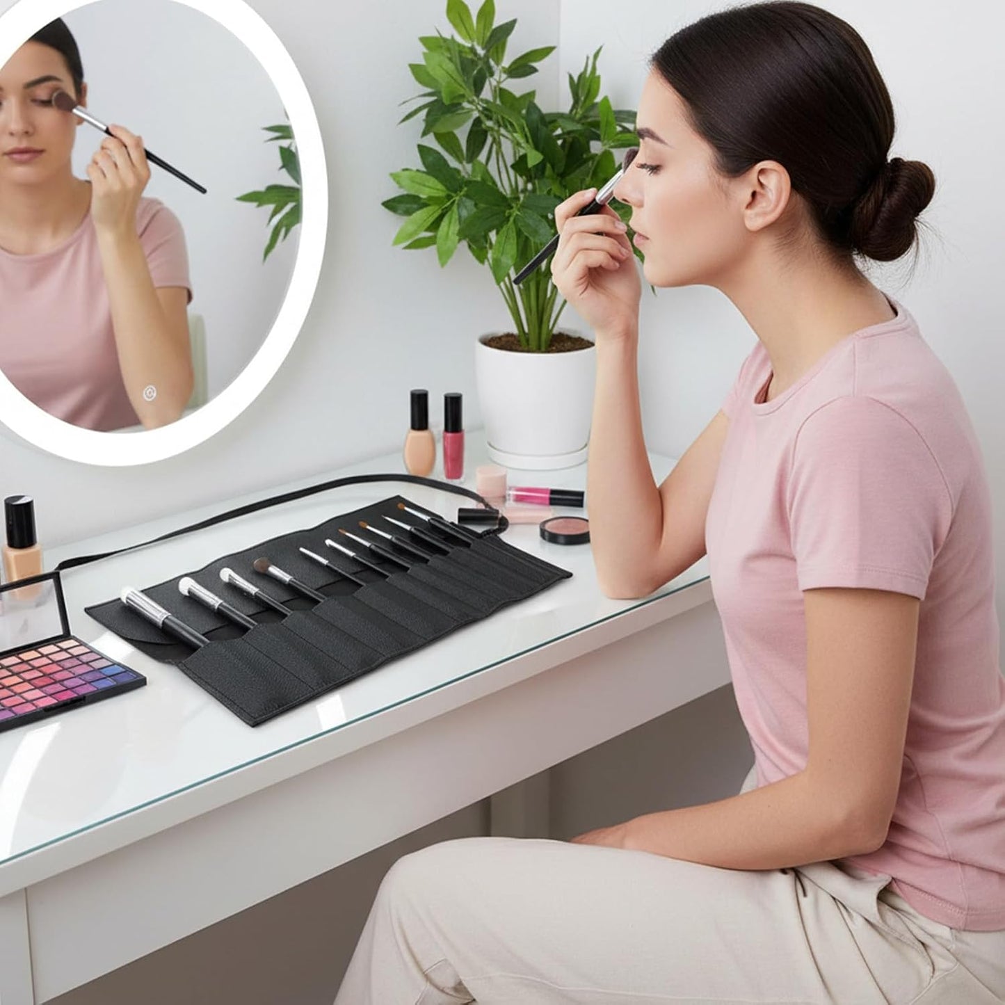 Makeup Brush Organizer PU Leather Makeup Brush Holder Travel 10 Slot Make up Brushes Roll Cosmetic Bag for Women