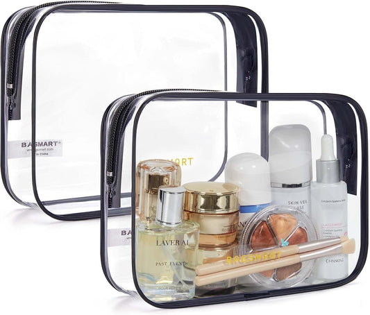 BAGSMART Clear Toiletry Bag 2-Pack TSA Approved Water-Repellent, Black