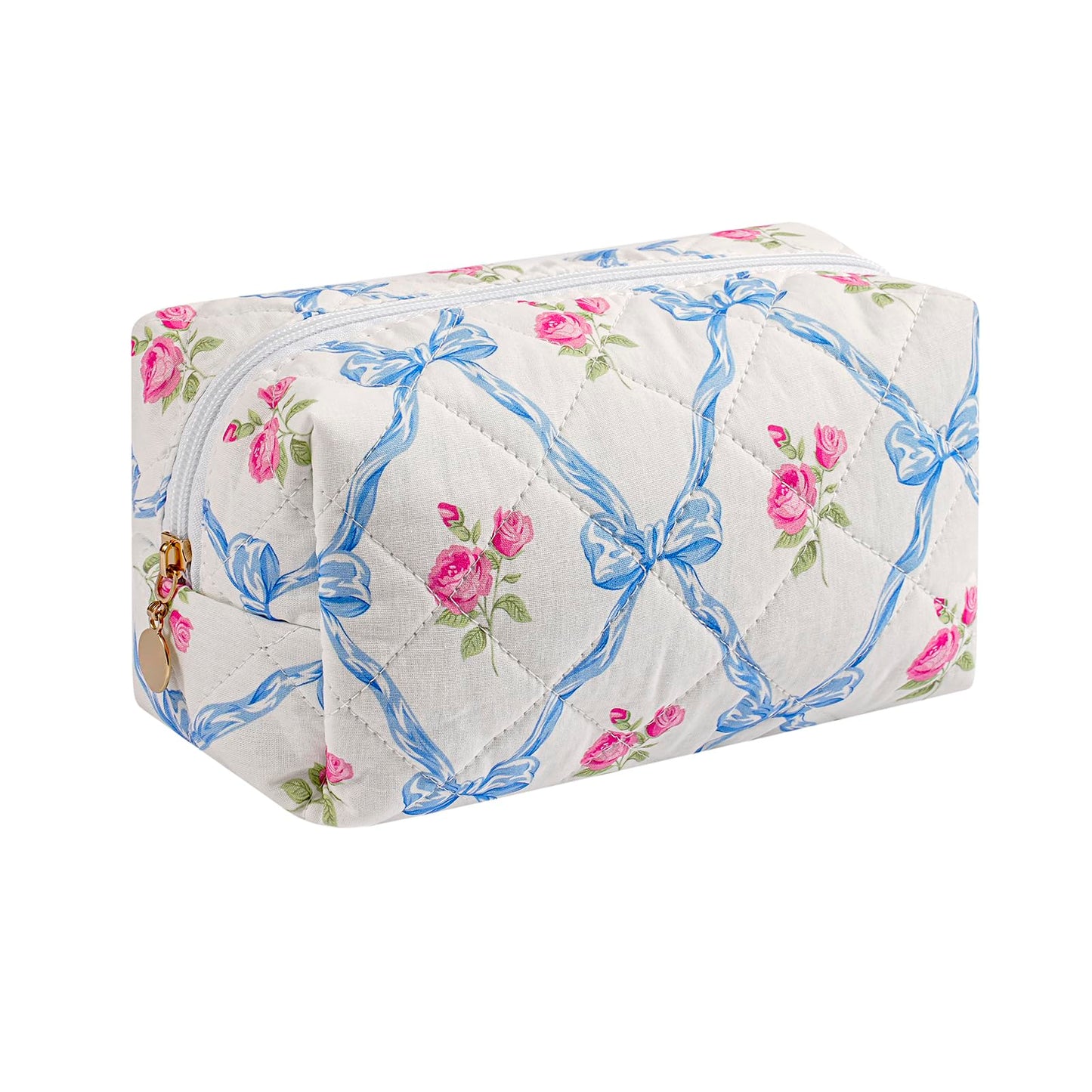 Makeup Bag Travel Cosmetic Bag for Women Girls, Zipper Make Up Pouch, Floral Flowers Toiletry Organizer Makeup, Portable Storage Cosmetic Travel Cloth Bag (Pink)