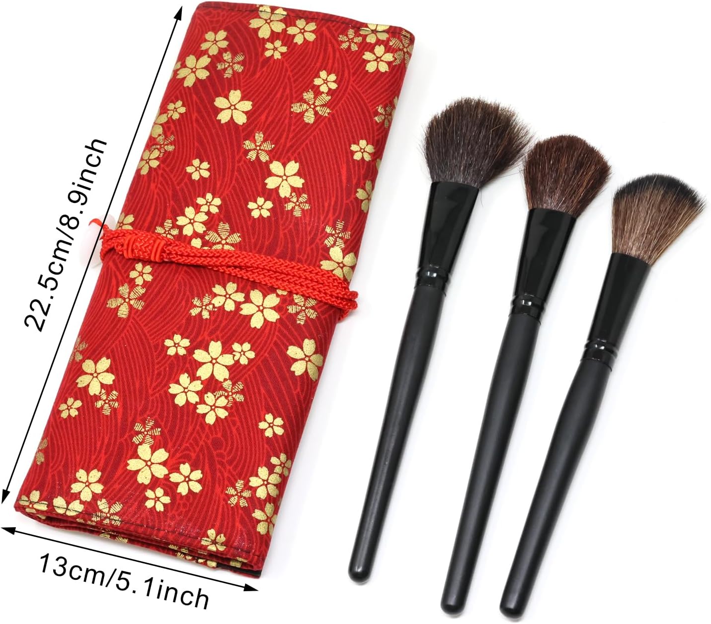 Honbay Japanese Style Red Koi Makeup Brush Rolling Case Makeup Brush Bag Pouch Holder Travel Portable Cosmetics Brushes Organizer Bag with 13 Slots