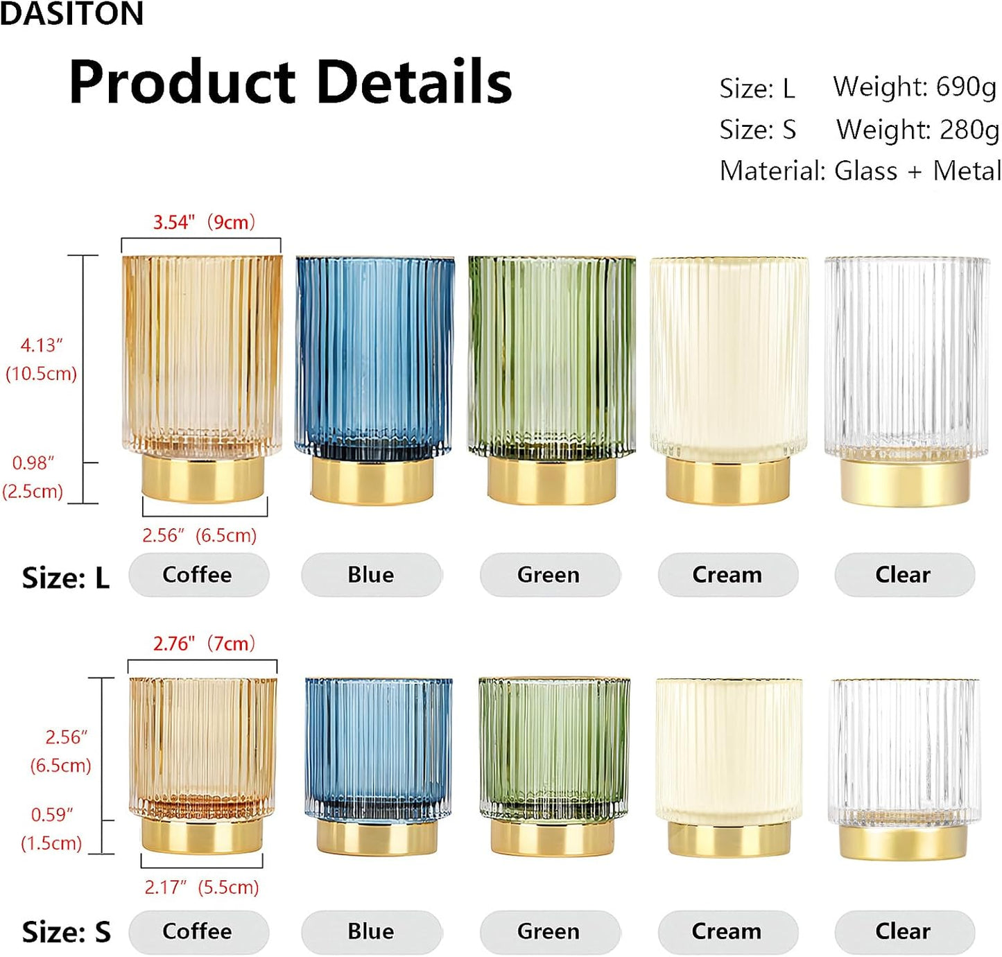 DASITON Makeup Brush holder Organizer,Crystal Cosmetic Makeup Brush Glass Brushes Storage Holder, Vintage Make Up Brush Cup Pen Pencil Holder striped vase(Clear L)