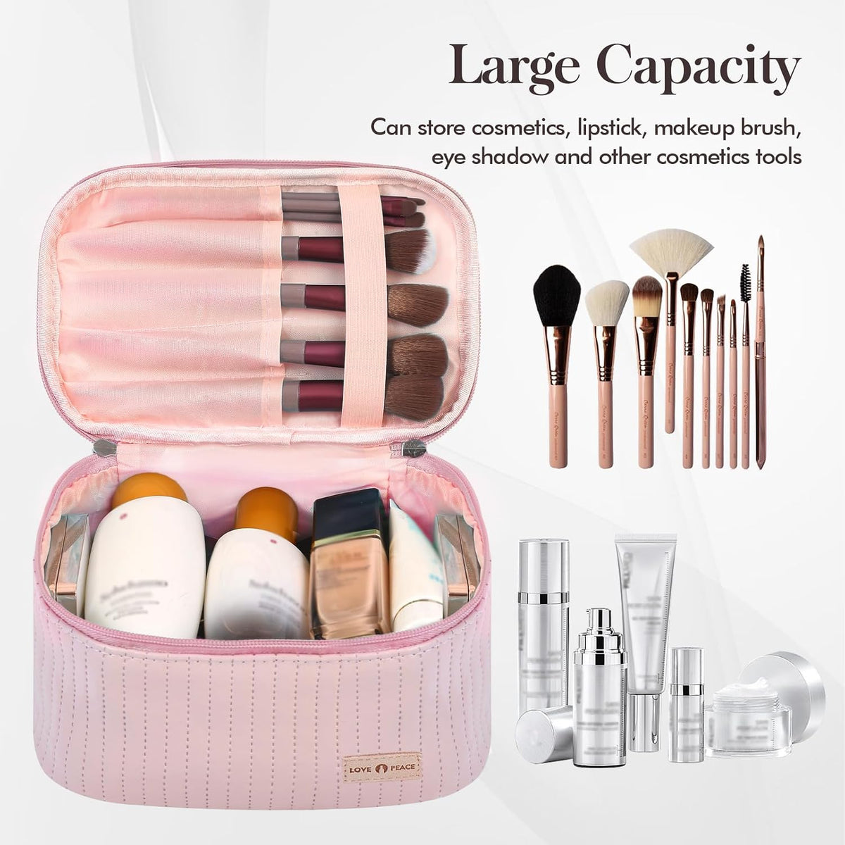 Makeup Bag Travel Cosmetic Bag, Large Capacity Makeup Organizer Bag and Storage, Portable PU Leather Pouch Toiletry Bag Make up Organizer, Cosmetic Bags for Women