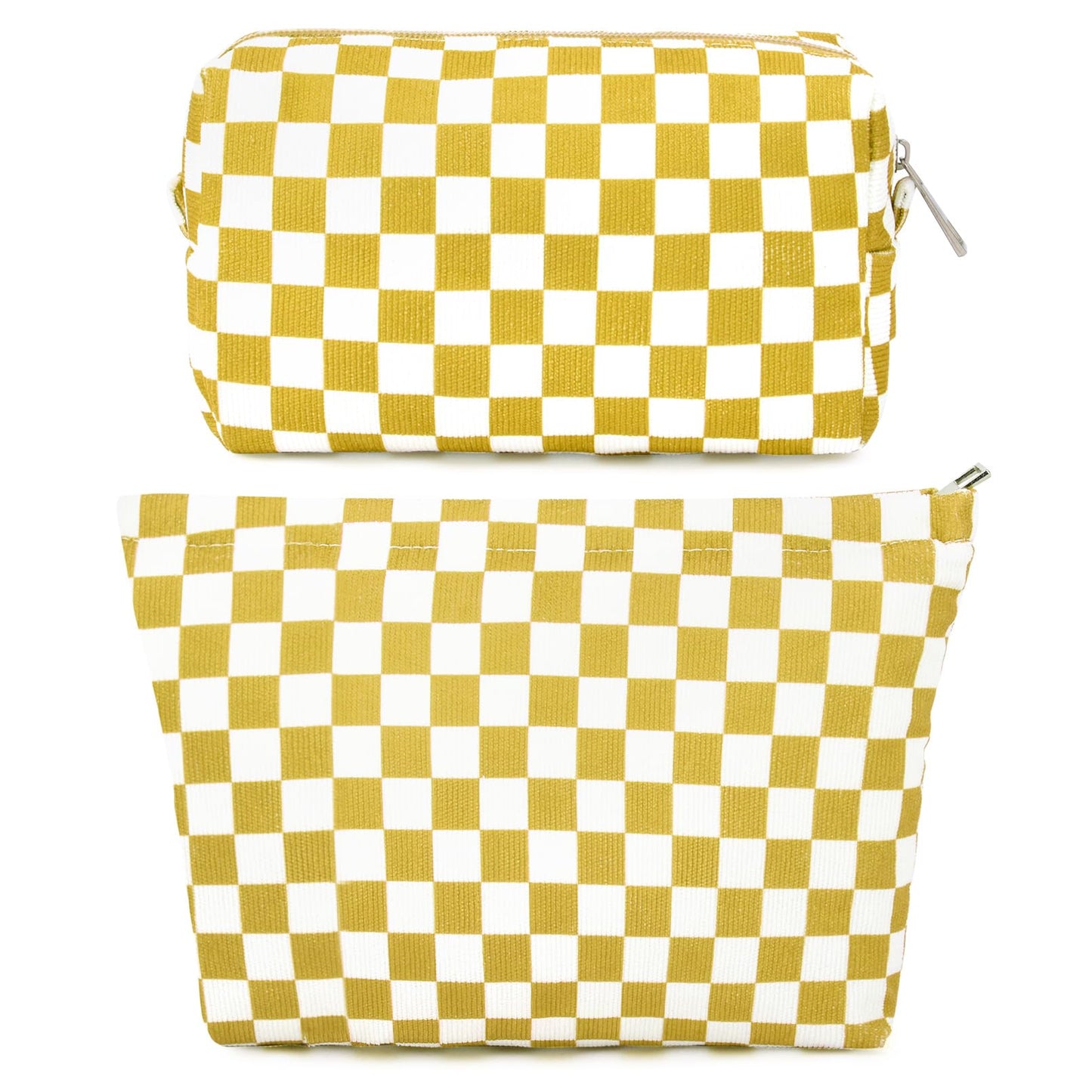 SOIDRAM 2 Pieces Makeup Bag Large Checkered Cosmetic Bag Capacity Canvas Mix Travel Toiletry Bag Organizer Cute Makeup Brushes Aesthetic Accessories Storage Bag for Women, Checkered Mix Rose Red