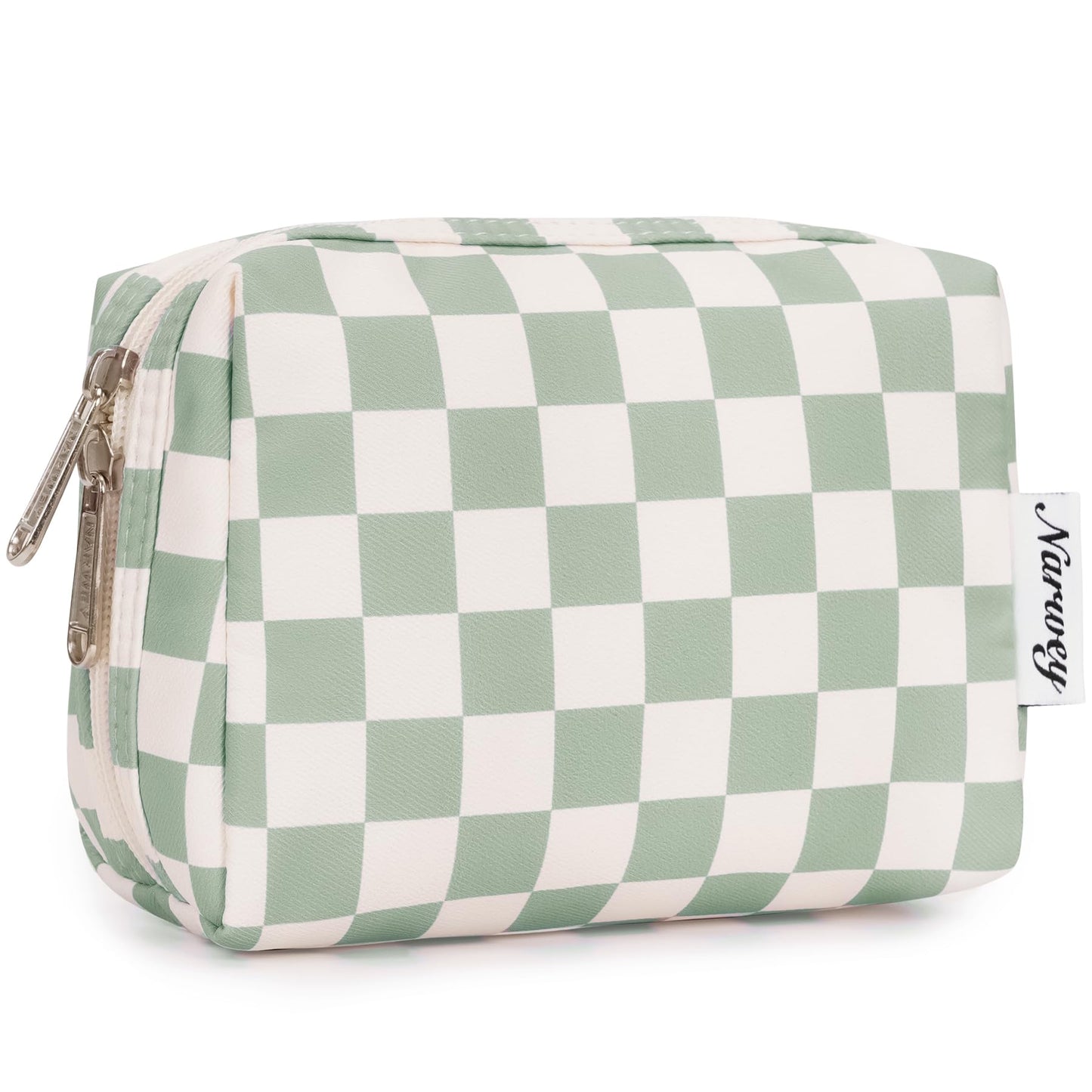 Narwey Checkered Makeup Bag Travel Cosmetic Bag Organizer Toiletry Bag Make Up Bags with Compartments for Women Girls (Large, Light Checkerboard)