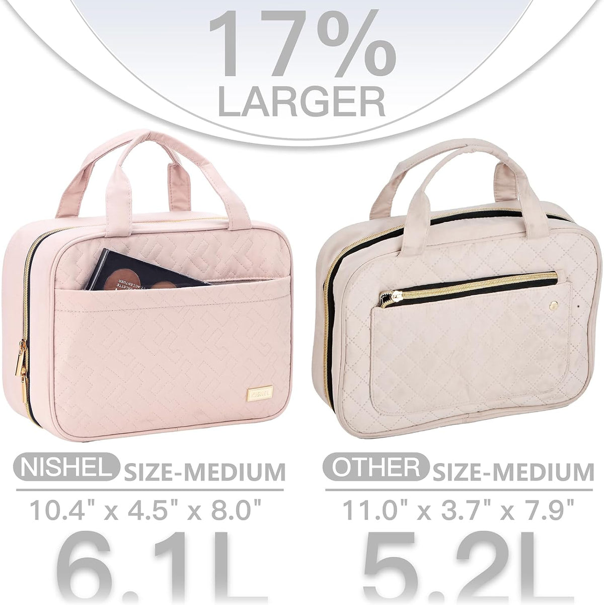 NISHEL Travel Toiletry Bag for women, Portable Hanging makeup Organizer