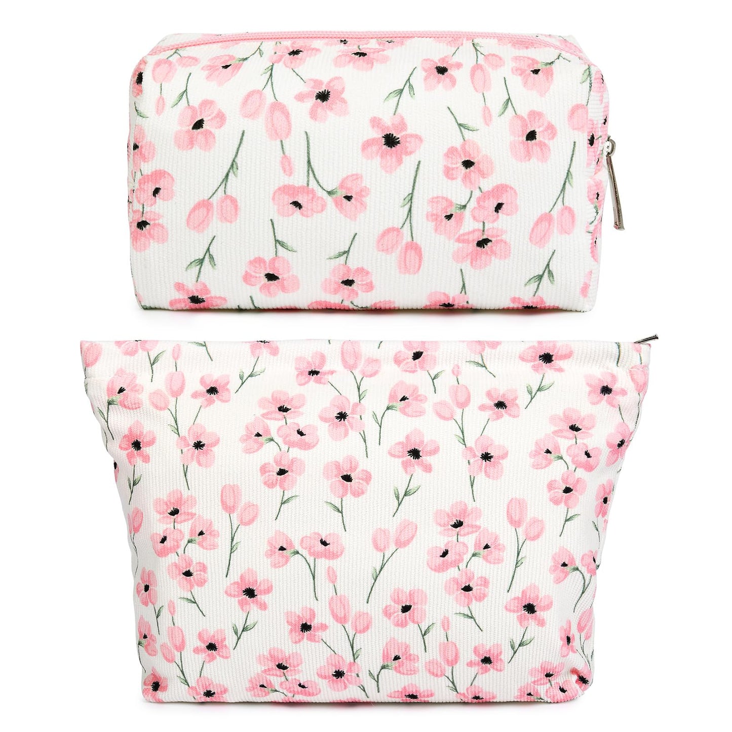SOIDRAM 2 Pieces Makeup Bag Large Checkered Cosmetic Bag Capacity Canvas Mix Travel Toiletry Bag Organizer Cute Makeup Brushes Aesthetic Accessories Storage Bag for Women, Checkered Mix Rose Red