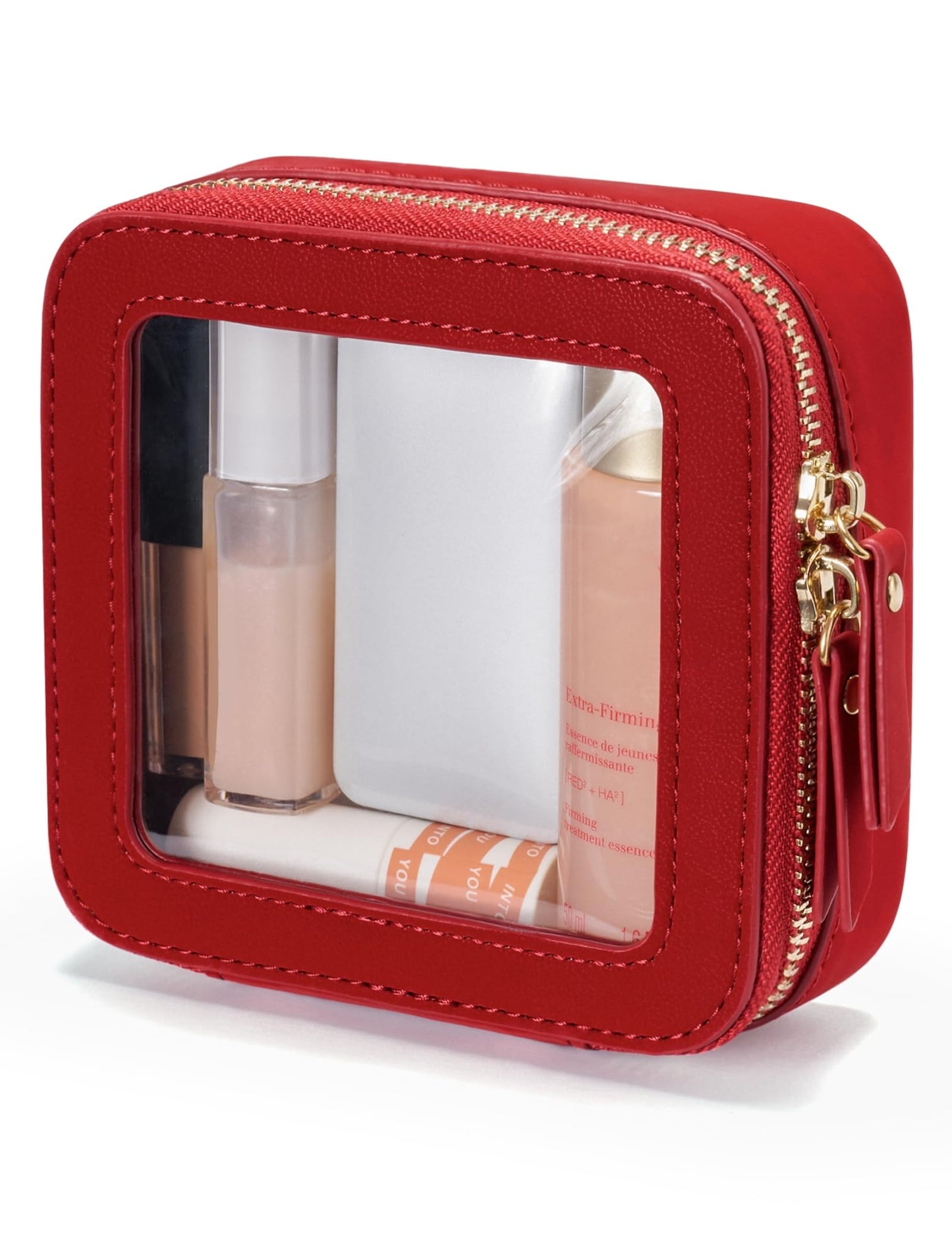 Popvibe Clear Makeup Bag Travel Cosmetic Case Transparent Toiletry Bag with Zipper, Portable Make Up Organizer Traveling Compact Car Bag for Essentials, Hotpink, Large