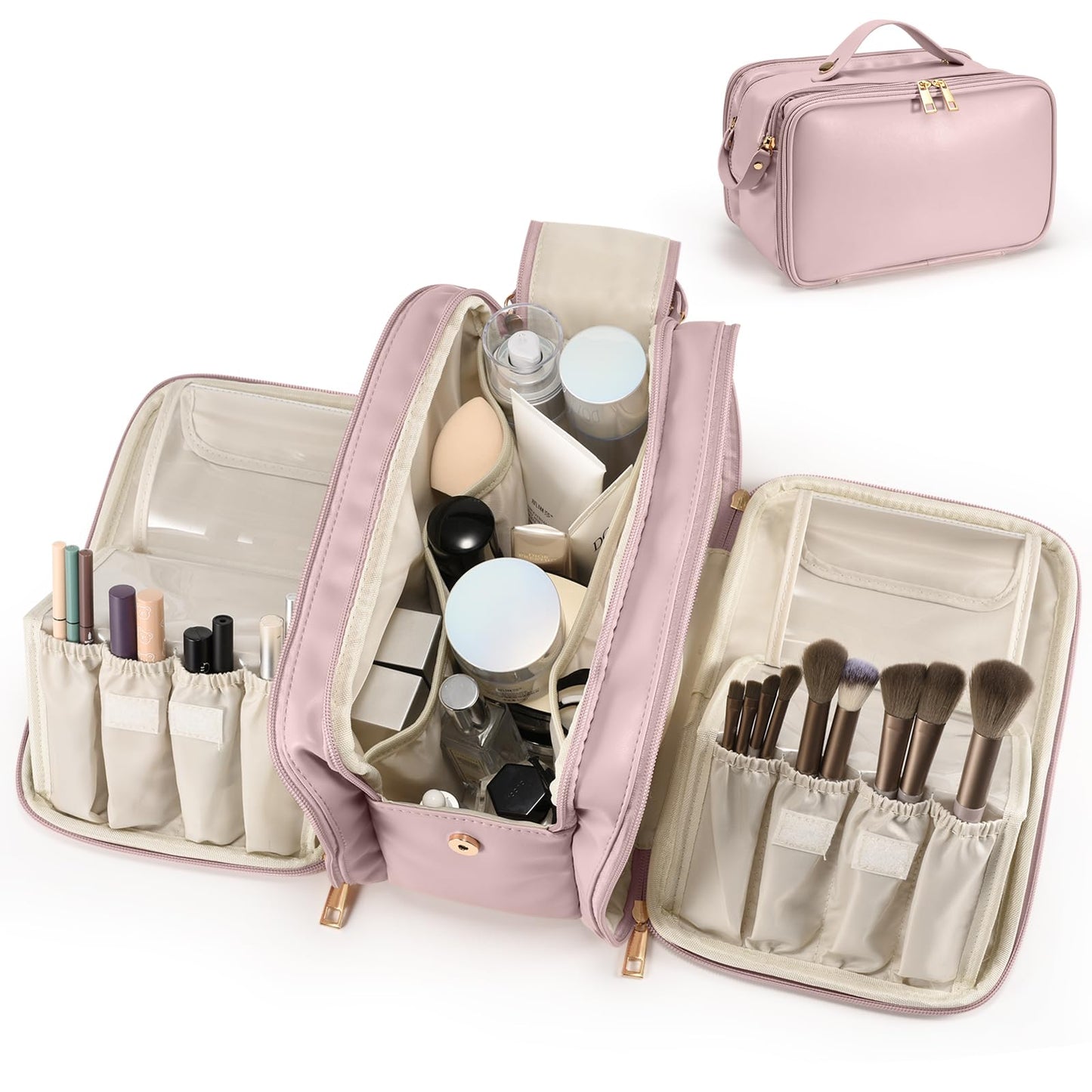 HauteHues Travel Makeup Bag Women's Large Capacity Cosmetic Organize Pink