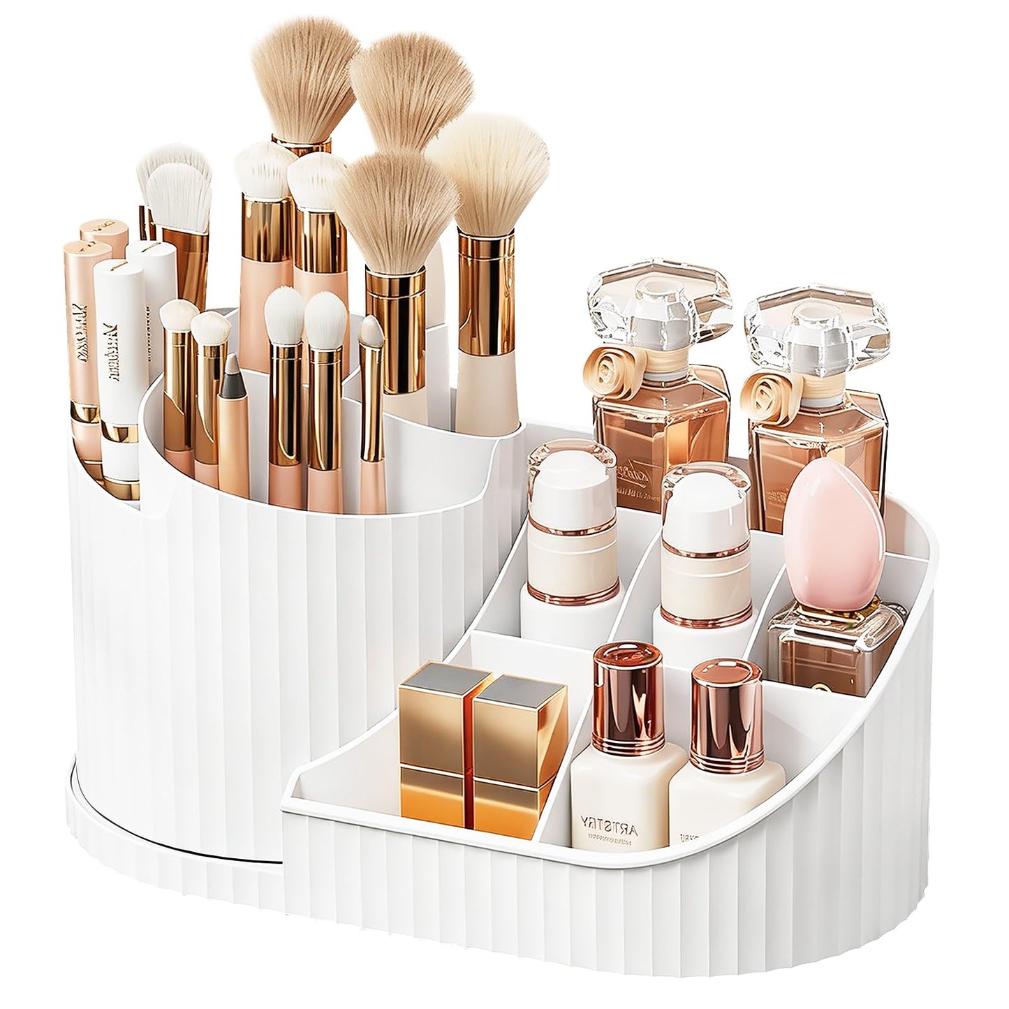 360 Rotating Makeup Brush Holder Make Up Brushes Organizer, Stripe White