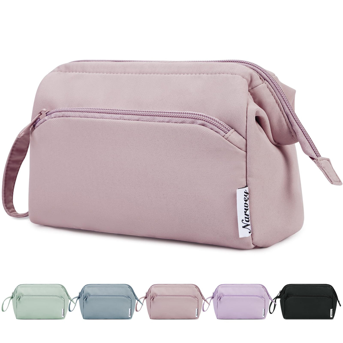 Narwey Travel Makeup Bag Toiletry Bag, Wide Open Cosmetic Bag for Women