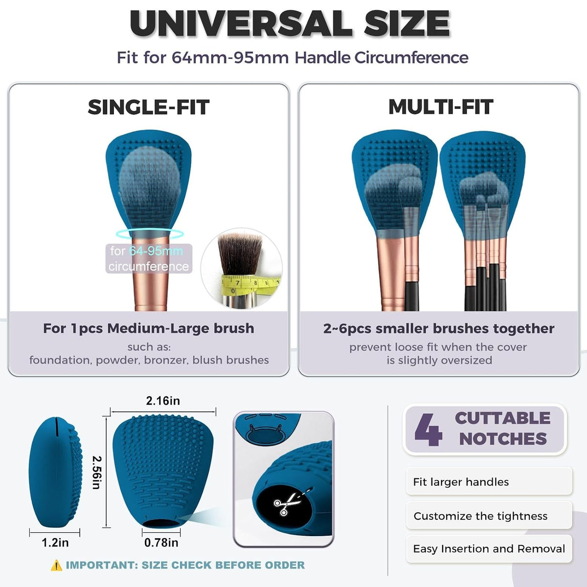Vidsel Silicone Makeup Brush Covers with Built-in Cleaner Mat, Blue 3-Pack