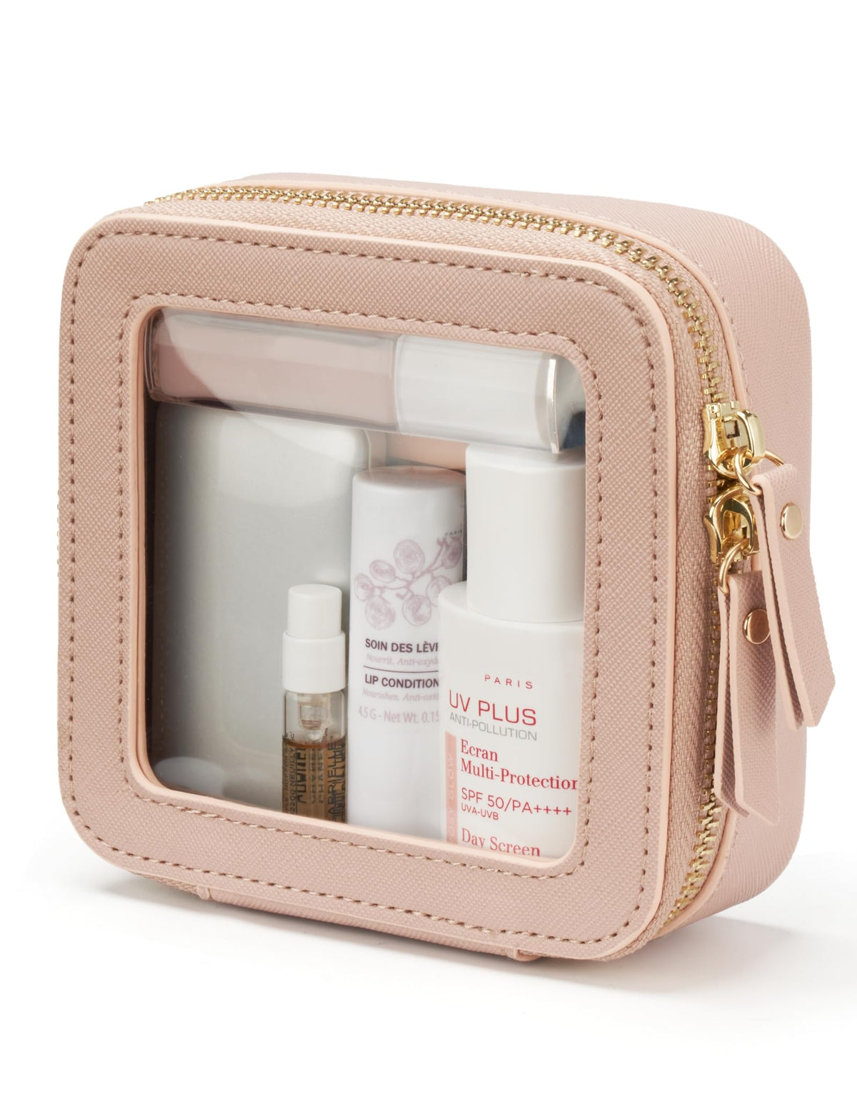 Popvibe Clear Makeup Bag Travel Cosmetic Case Transparent Toiletry Bag with Zipper, Portable Make Up Organizer Traveling Compact Car Bag for Essentials, Hotpink, Large