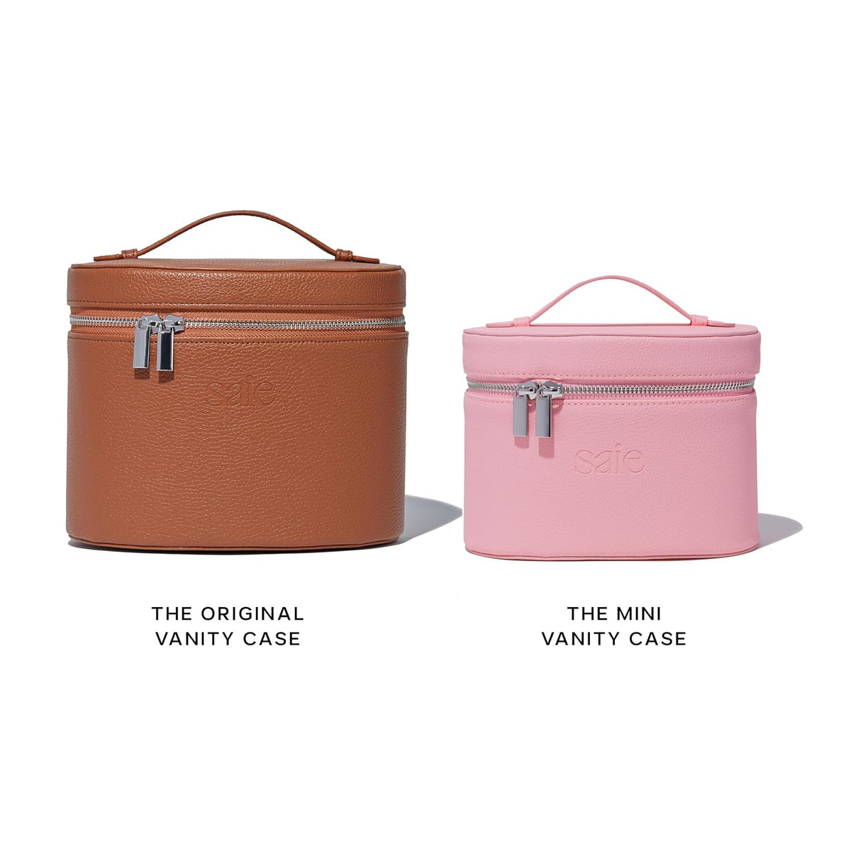 Saie Original Vanity Case - Vegan Leather Makeup Bag + Travel Toiletry Bag With Removable Interior Organizer - Durable + Portable Makeup Pouch with Carrying Handle + Zipper Closure - Caramel Brown