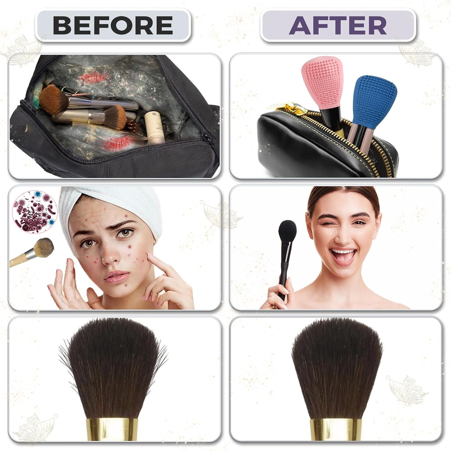 Vidsel Silicone Makeup Brush Covers with Built-in Cleaner Mat, Pink 3-Pack