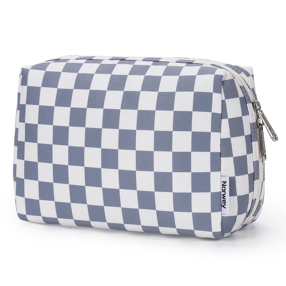 Narwey Checkered Makeup Bag Travel Cosmetic Bag Organizer Toiletry Bag Make Up Bags with Compartments for Women Girls (Large, Light Checkerboard)