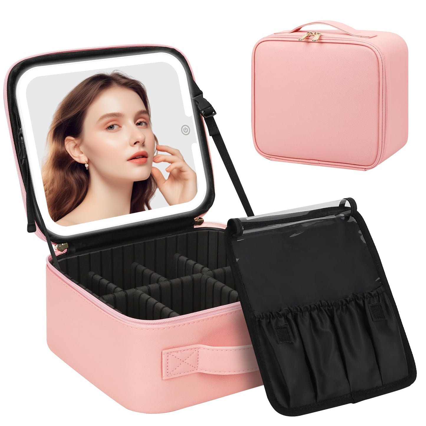 Chomeiu Makeup Bag with LED Mirror, Cosmetic Travel Bag for Women, Black
