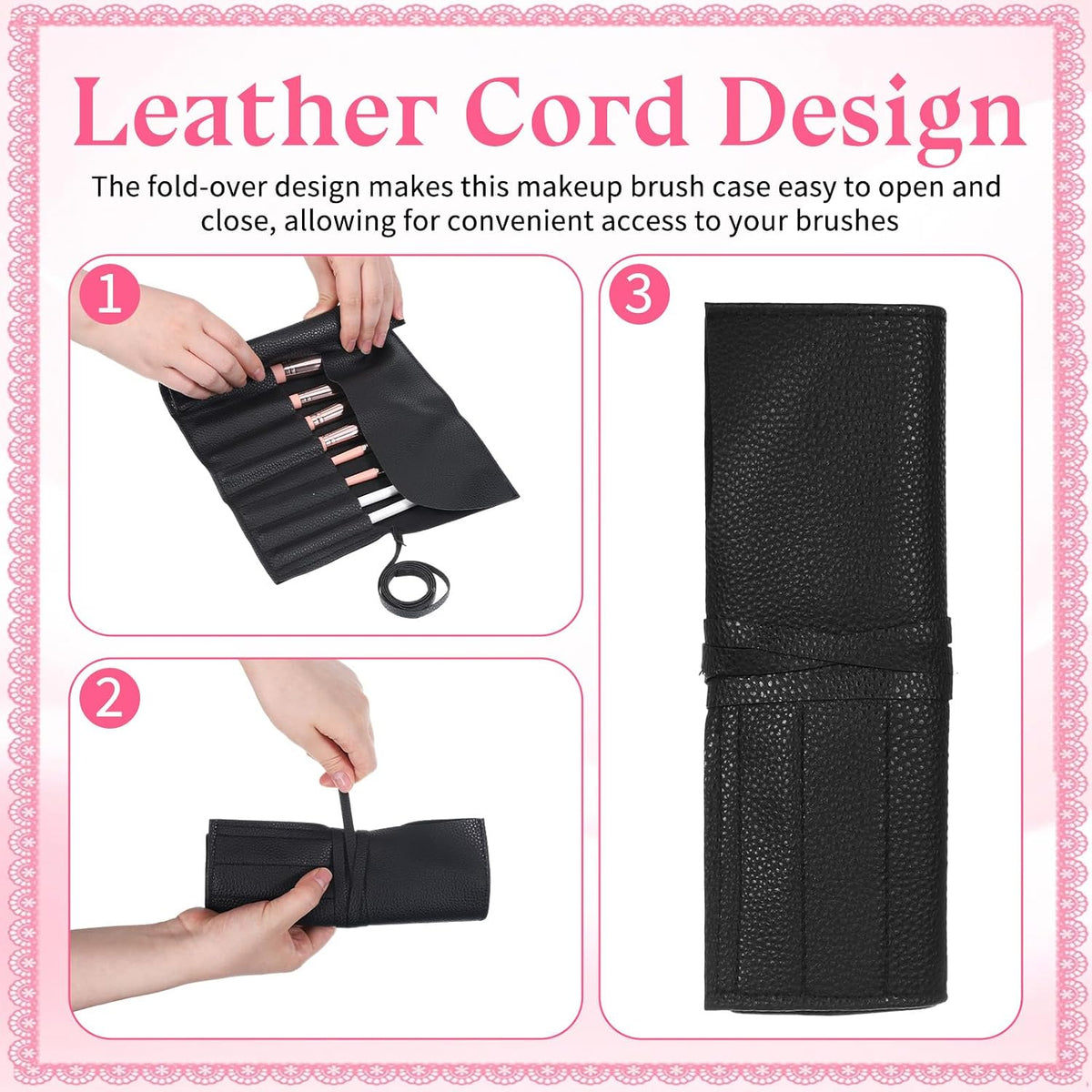 Makeup Brush Holder Travel Makeup Brush Bag Make Up Brushes Roll Organizer with Belt Strap Cosmetic Pouch Case for Women