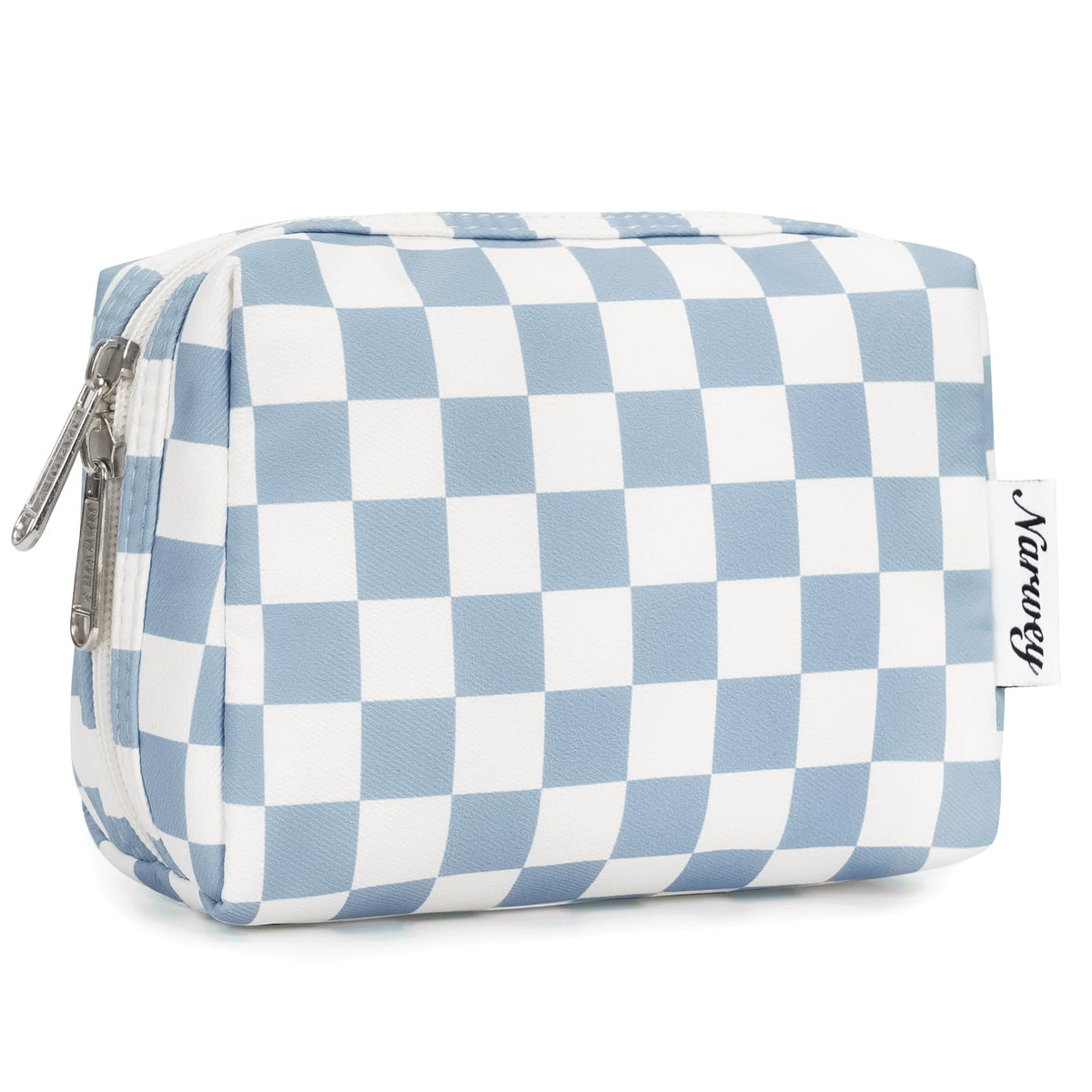 Narwey Checkered Makeup Bag Travel Cosmetic Bag Organizer Toiletry Bag Make Up Bags with Compartments for Women Girls (Large, Light Checkerboard)