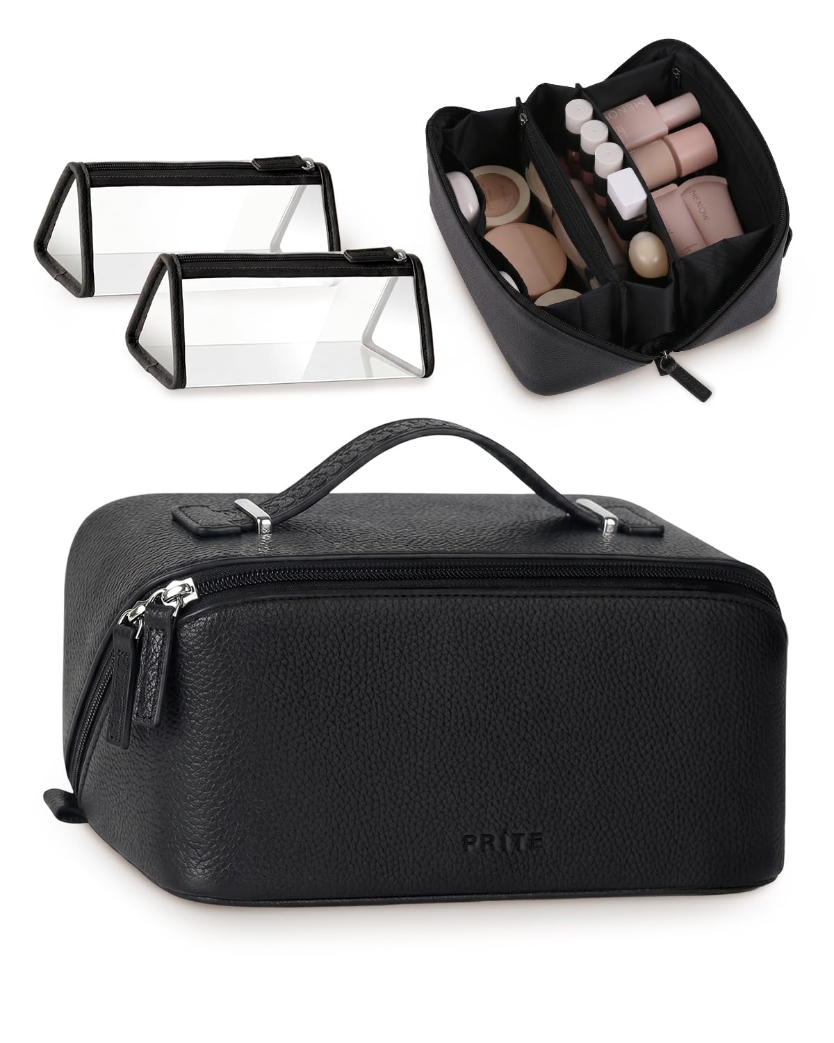 Prite Makeup Bag Travel Toiletry Bag Open Flat Cosmetic Organizer for Women