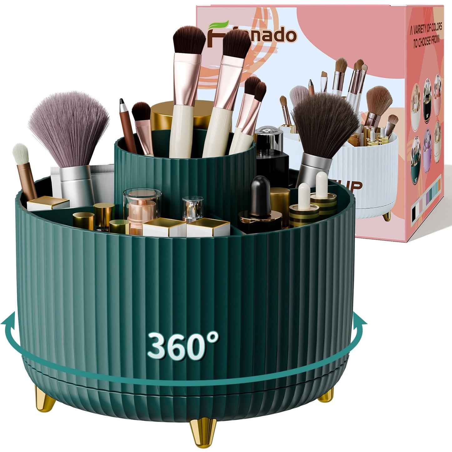 fanado 360° Rotate Makeup Brush Holder Organizer, Makeup Organizers Countertop, Makeup organization and Skincare Storage for Vanity, Desktop, Bathroom (White)