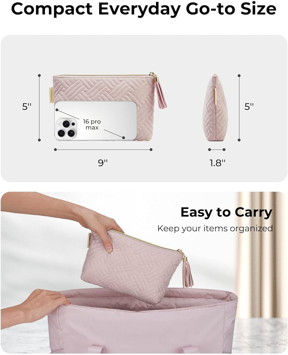 BAGSMART Small Makeup Bag for Women, Zipper Cosmetic Pouch for Purse