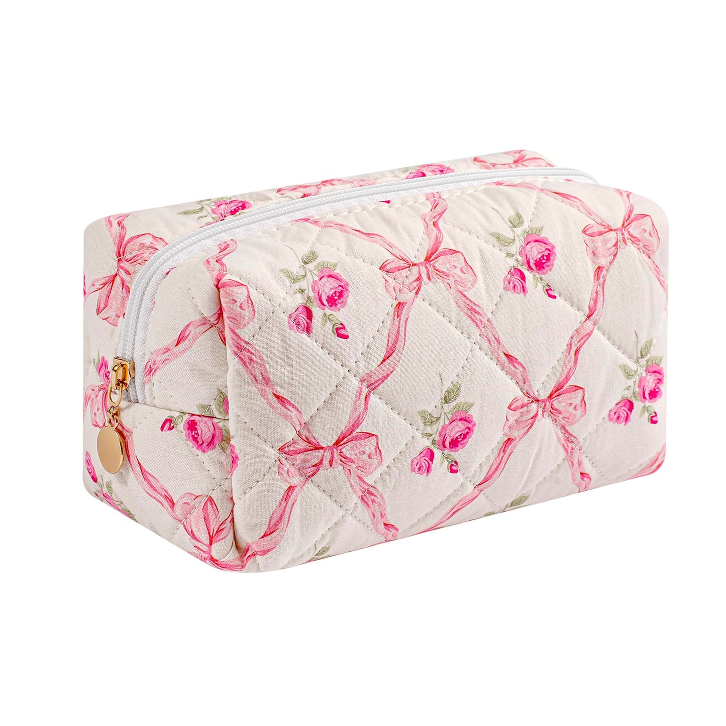Makeup Bag Travel Cosmetic Bag for Women Girls, Zipper Make Up Pouch, Floral Flowers Toiletry Organizer Makeup, Portable Storage Cosmetic Travel Cloth Bag (Pink)