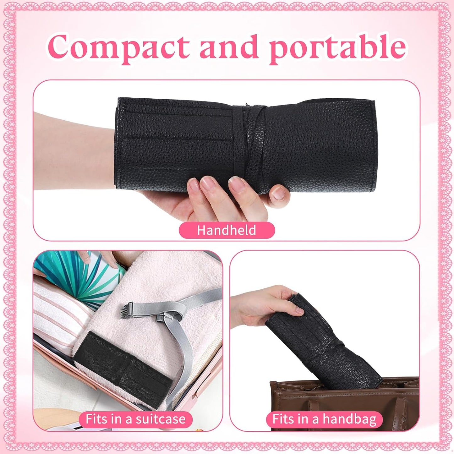 Makeup Brush Holder Travel Makeup Brush Bag Make Up Brushes Roll Organizer with Belt Strap Cosmetic Pouch Case for Women