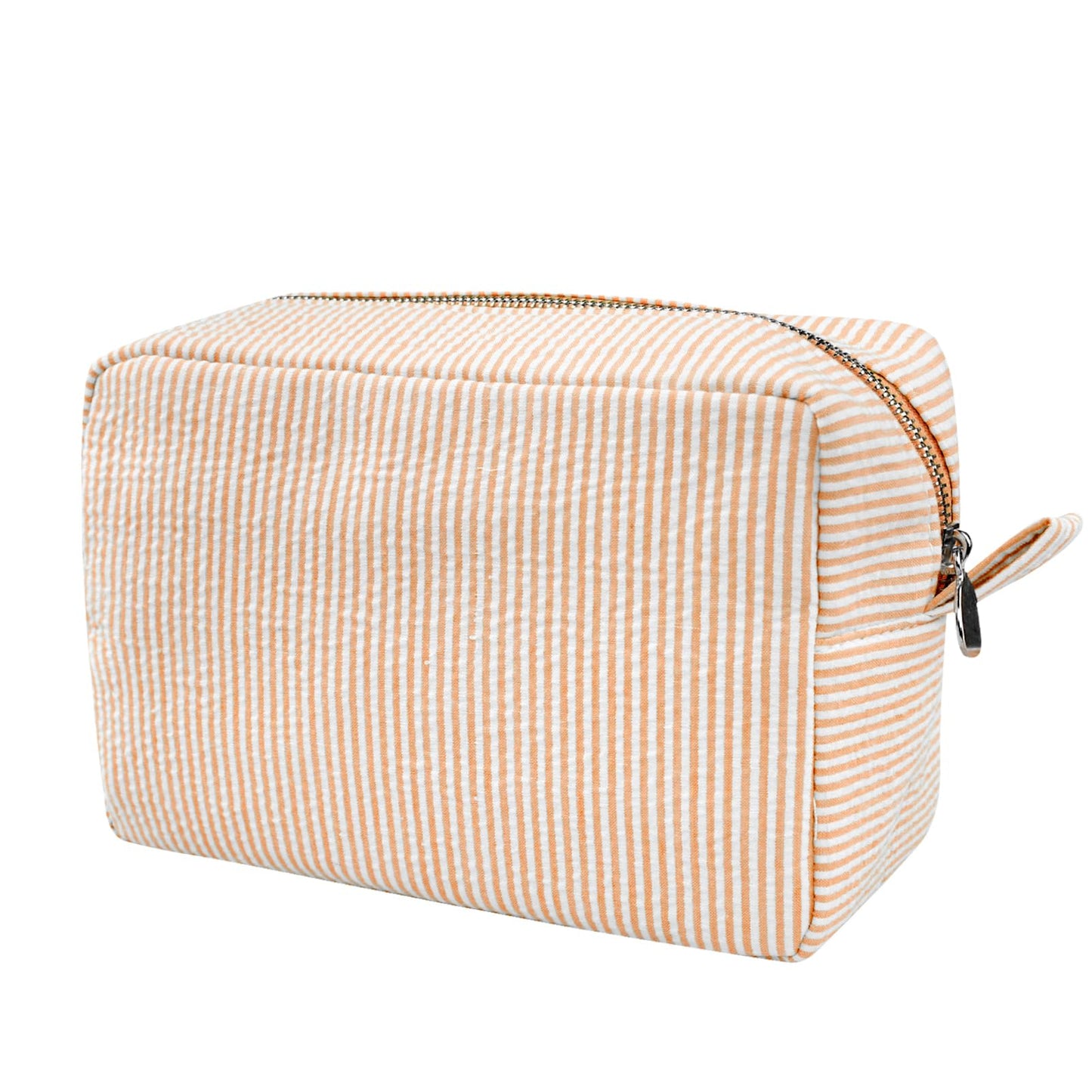GFU Makeup Bag for Women, Cute Cosmetic Bag, Lightweight Toiletry Make up Bag, Large Seersucker Aesthetic Organizer Storage Pouch for Girls, Women and Moms Gifts, Blue