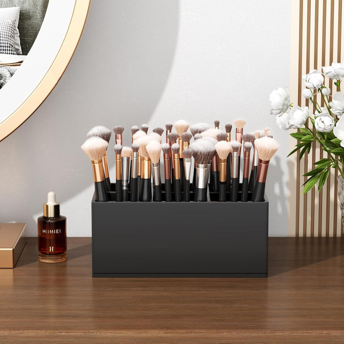 HIIMIEI Black Makeup Brush Holder Organizer