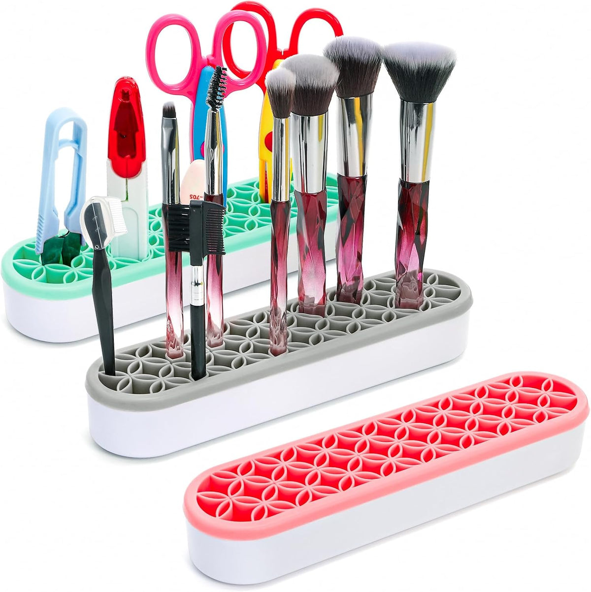 Elsjoy 3 Pack Silicone Makeup Brush Holder, Desktop Cosmetic Organizer Pen Holder, Sewing Tool Holder Beauty Tool Organizer Stand for Brush, Scissors, Toothbrush