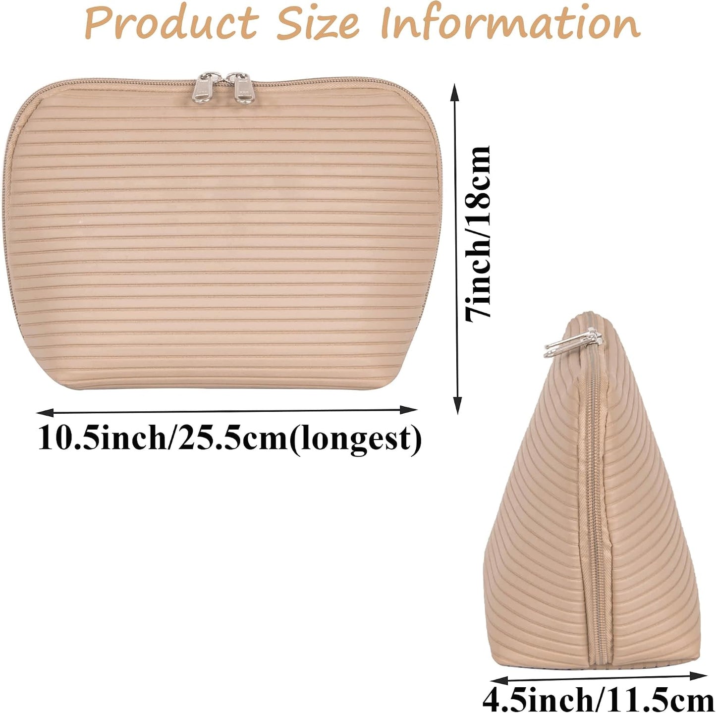 Travel Makeup Bag for Women, Waterproof Stand Up Cosmetic Bag with Brush Holders, Organizer Bag with Compartments, Fold-Down Design for Skincare, Toiletries & Essentials (Camel, Medium)