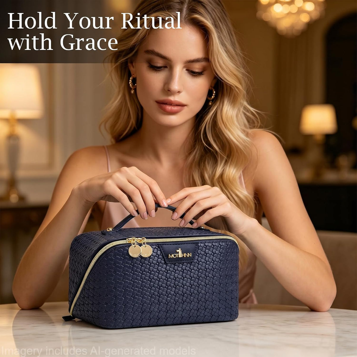 Travel Makeup Bag for Women: 3 Pcs Set Vagen Leather Cosmetic Bag