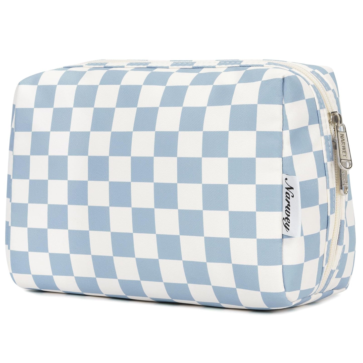 Narwey Checkered Makeup Bag Travel Cosmetic Bag Organizer Toiletry Bag Make Up Bags with Compartments for Women Girls (Large, Light Checkerboard)