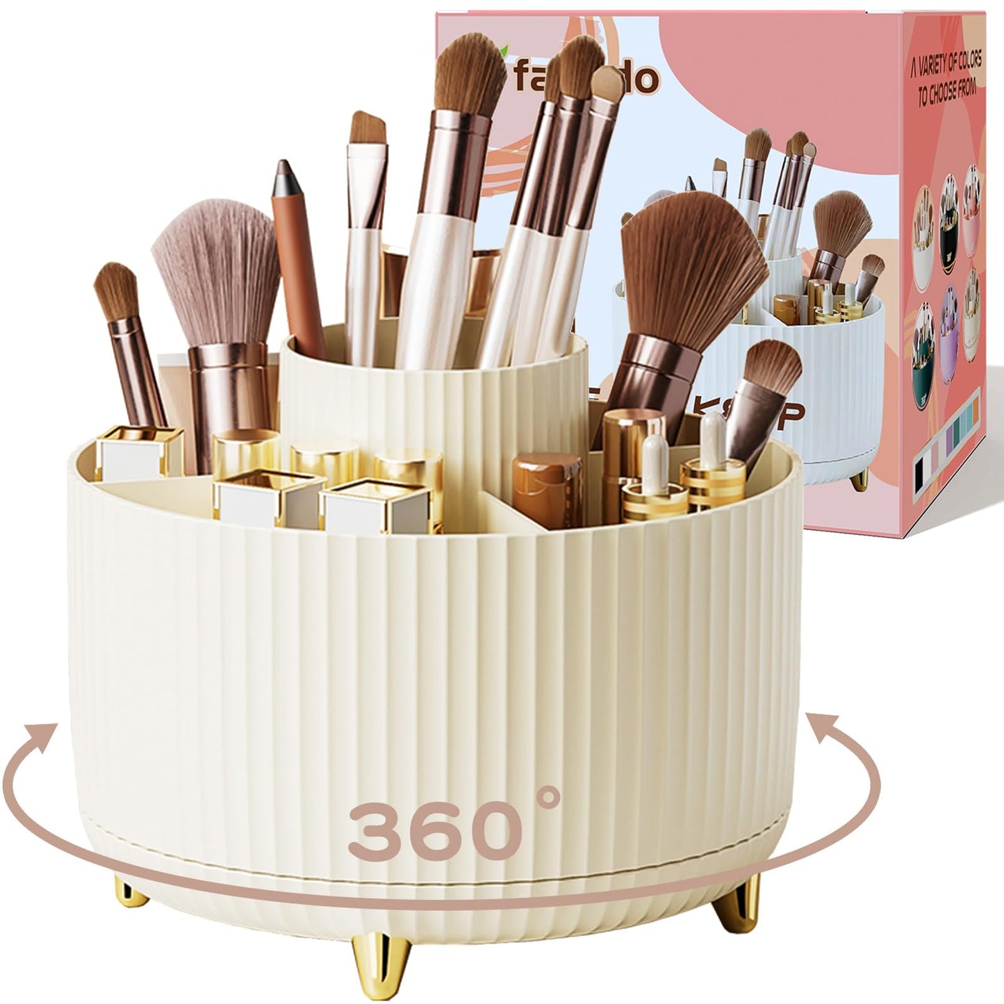 fanado 360° Rotate Makeup Brush Holder Organizer, Makeup Organizers Countertop, Makeup organization and Skincare Storage for Vanity, Desktop, Bathroom (Clear Amber)