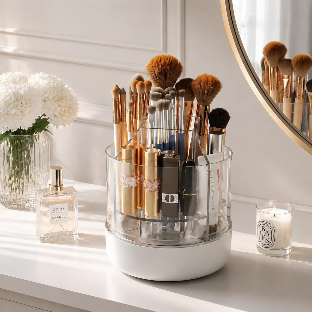 CTIME Makeup Brush Holder with Lid, 5-Compartments Makeup Organizer