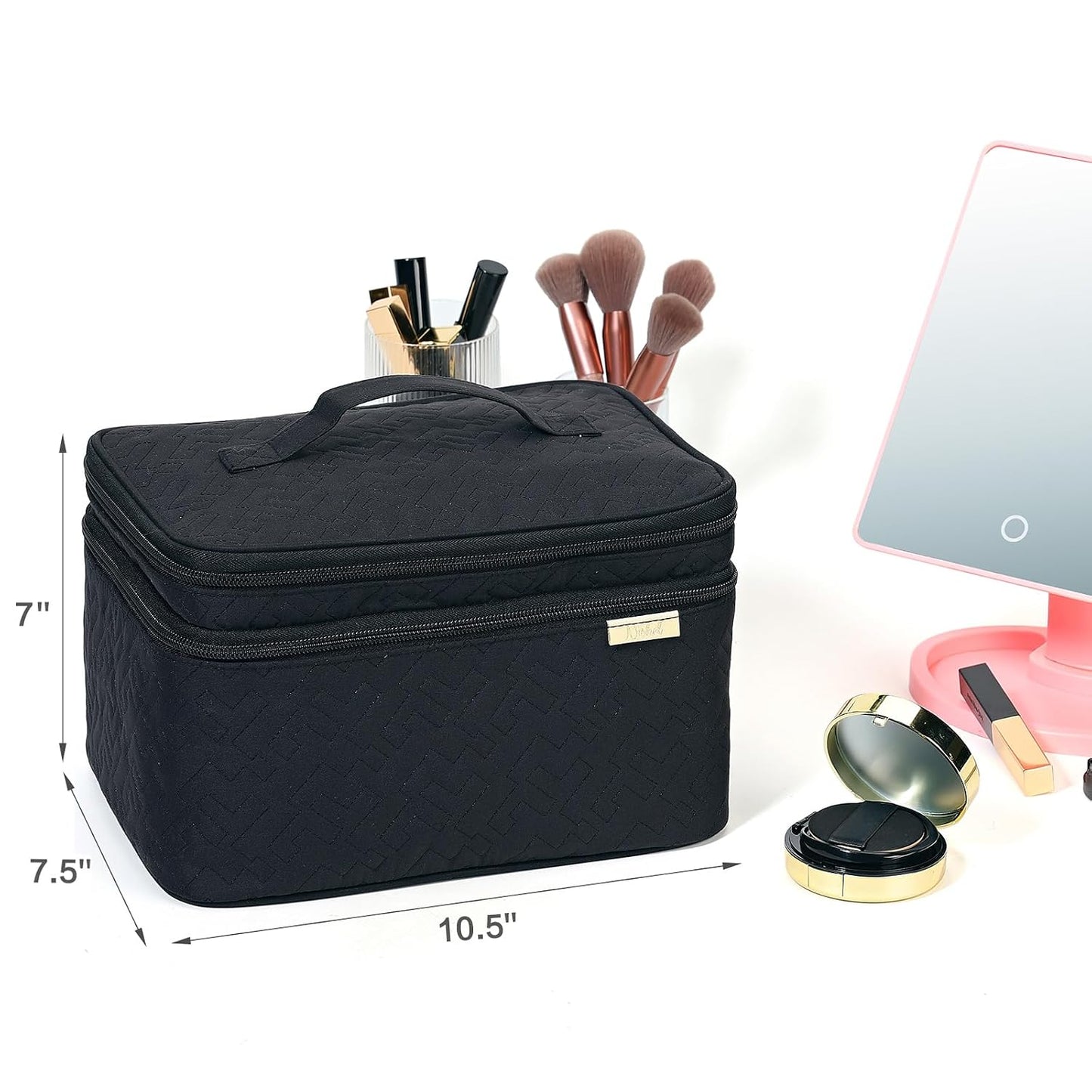 NISHEL Large Makeup Bag Organizer, Double Layer Cosmetic Travel Case
