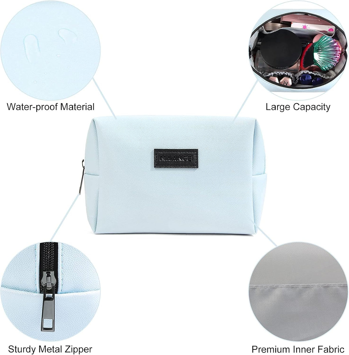 MAANGE 2 Pcs Small Makeup Bag For Purse, Travel Cosmetic Bag Makeup Pouch PU Leather Portable Versatile Zipper Pouch For Women (Blue+Green)