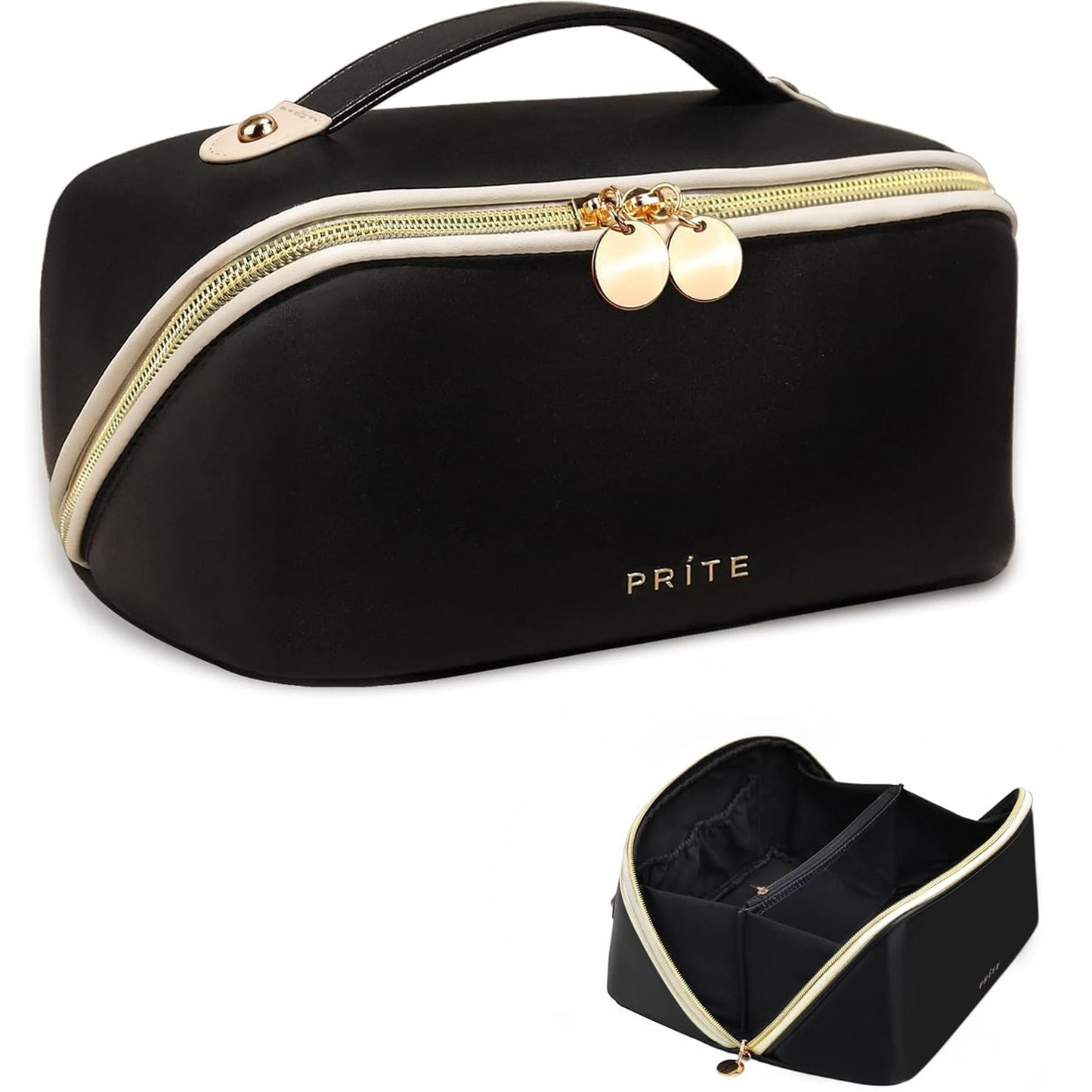 Prite Makeup Bag Travel Toiletry Bag Open Flat Cosmetic Organizer for Women