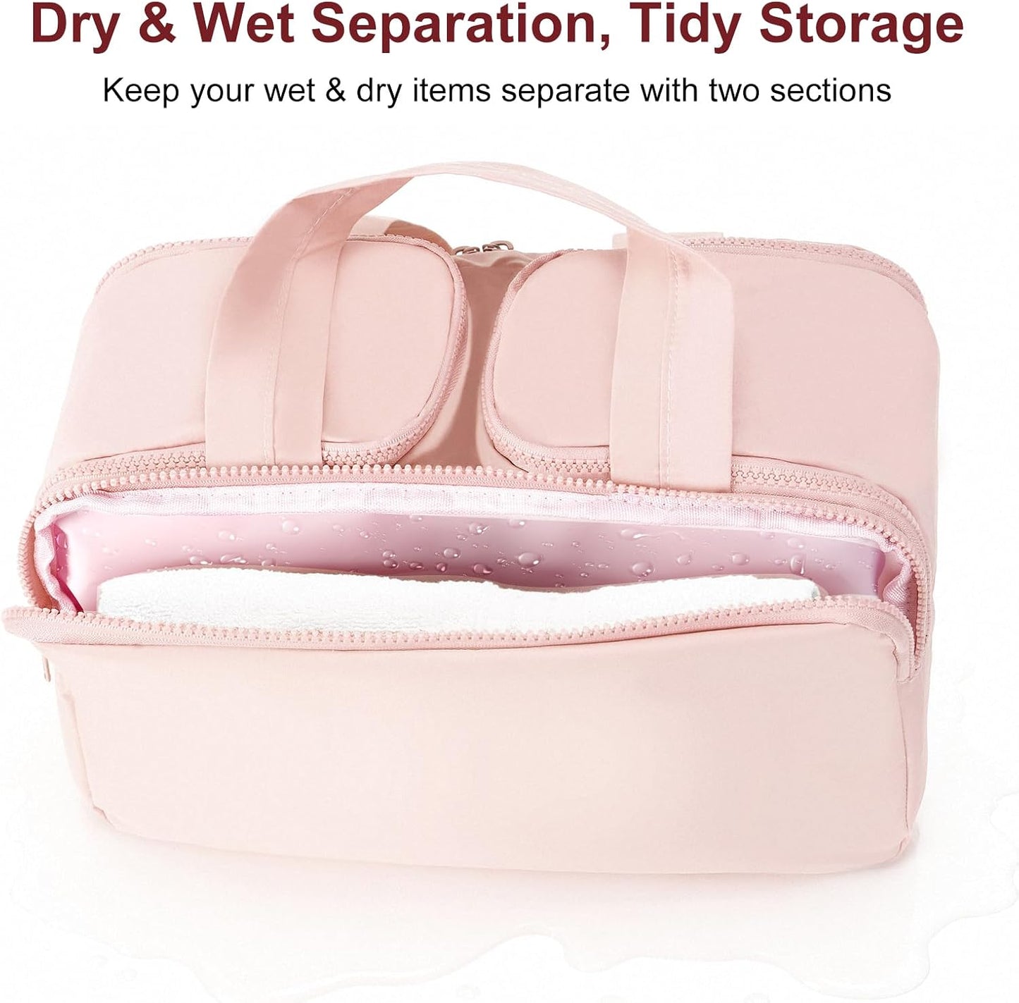 Travel Makeup Bag, Portable Travel Bag with Hanging Hook for Women, Waterproof and Hanging Toiletry Bags Travel Organizer Accessories for Travel Essentials,Pink