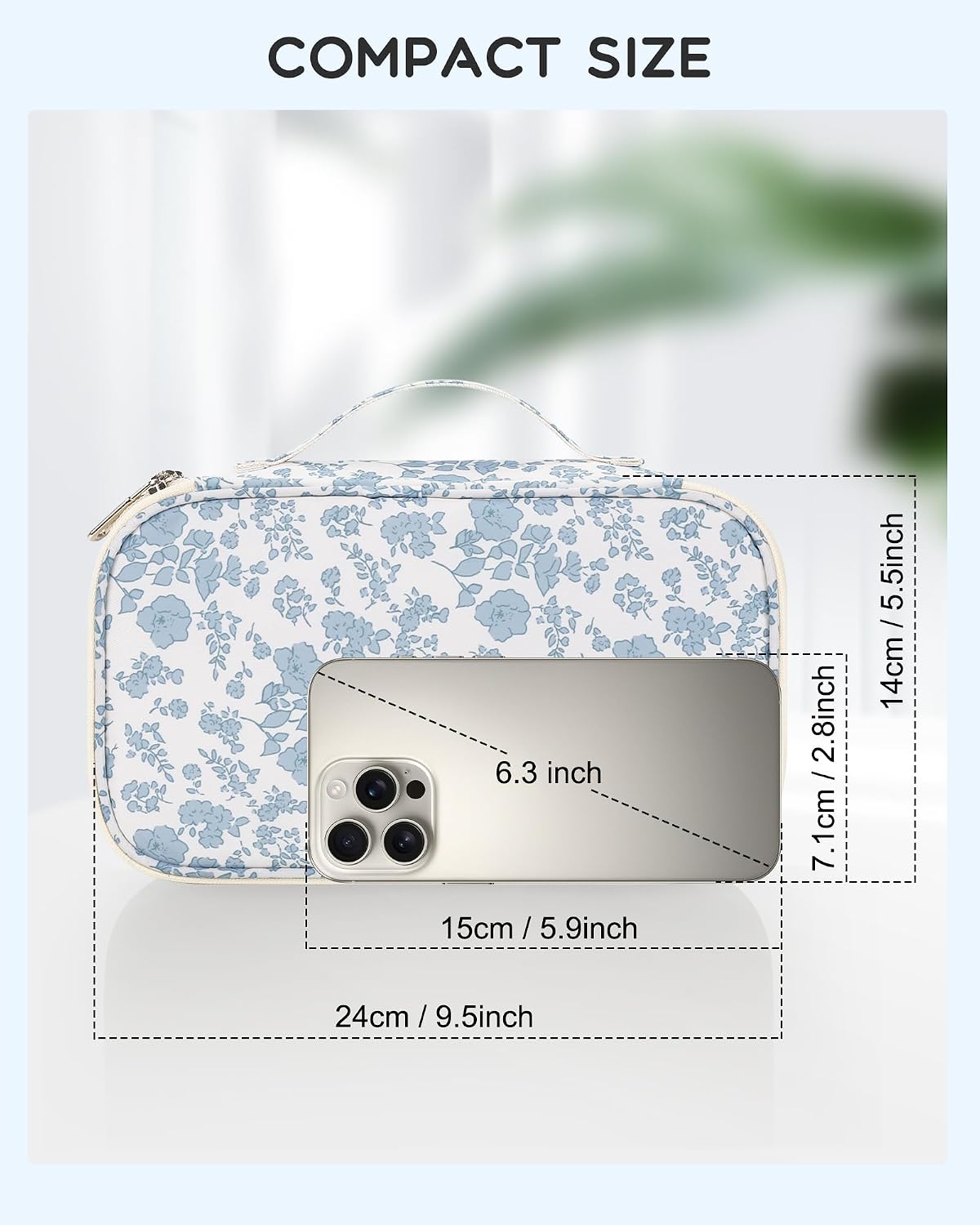 Relavel Travel Makeup Bag, Small Floral Cosmetic Bag with Makeup Brush Compartment, Portable Makeup Pouch for Women, Double Layer Makeup Organizer Bag Cute Toiletry Bag